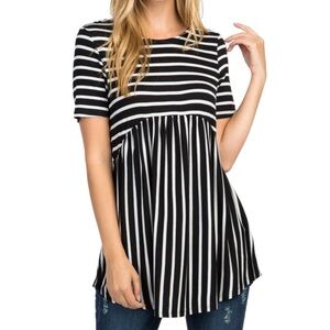 Les Amis Women's Boutique Striped Short Sleeve Peplum Babydoll Flowy Blouse Top